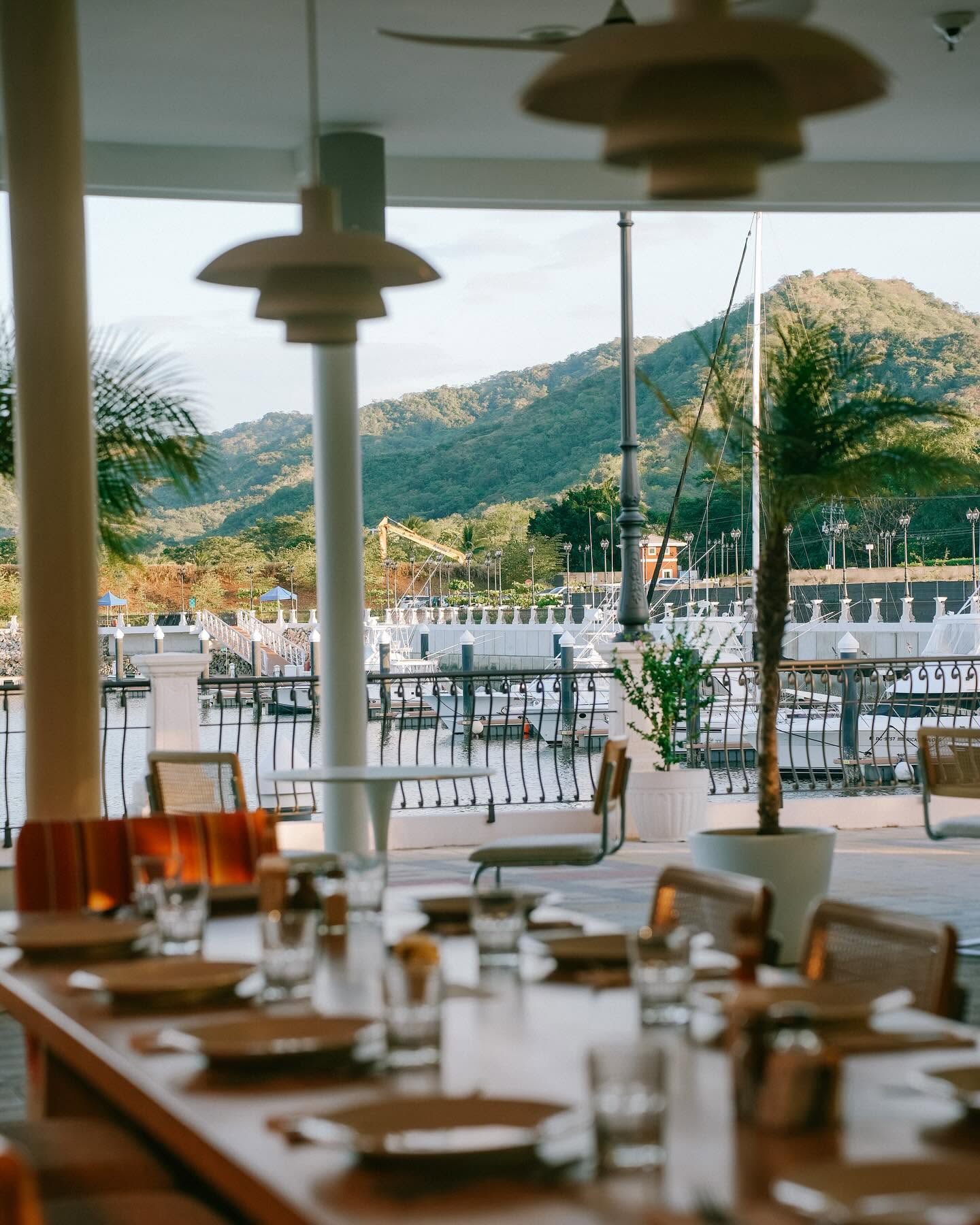 Tables at Surf Box overlooking the Flamingo Marina