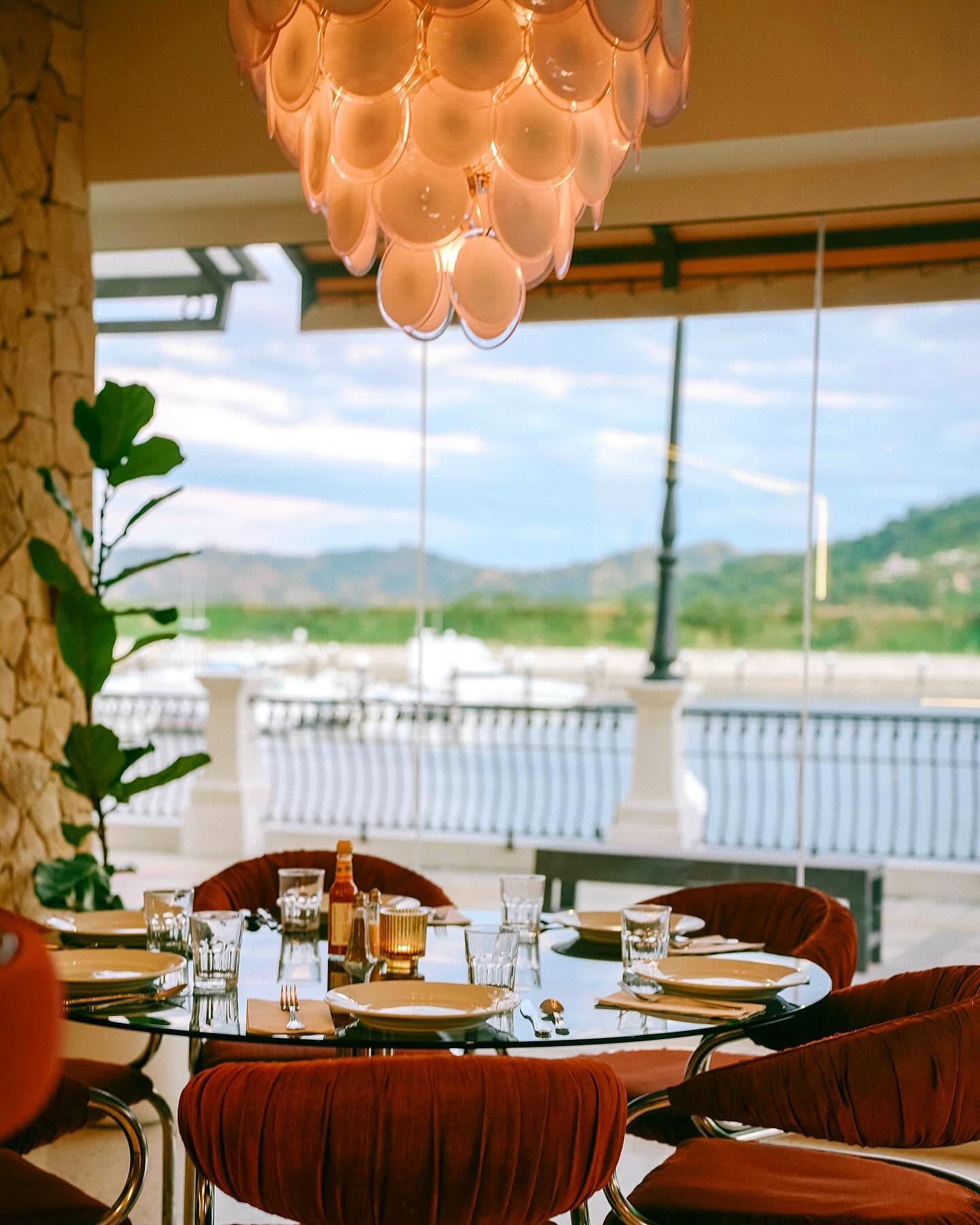 Dining room with marina view at Surf Box